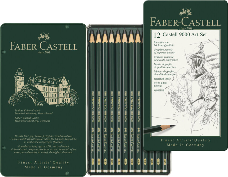 Набор карандашей ч/г Faber-Castell "Castell 9000 Art Set", 12шт., 2H-8B, заточен., метал. кор.