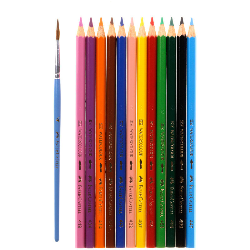 Карандаши акварельные Faber-Castell, 12цв+кисть, картон, европодвес