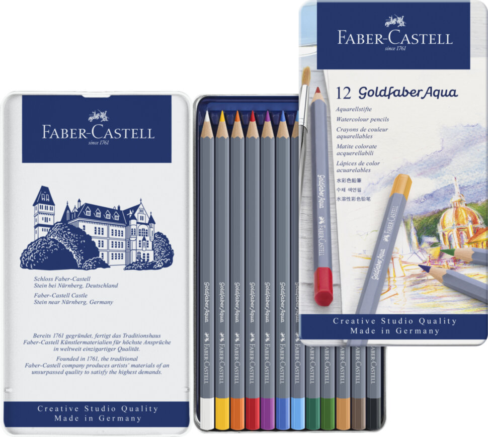 Карандаши акварельные художественные Faber-Castell "Goldfaber Aqua", 12цв, метал. коробка