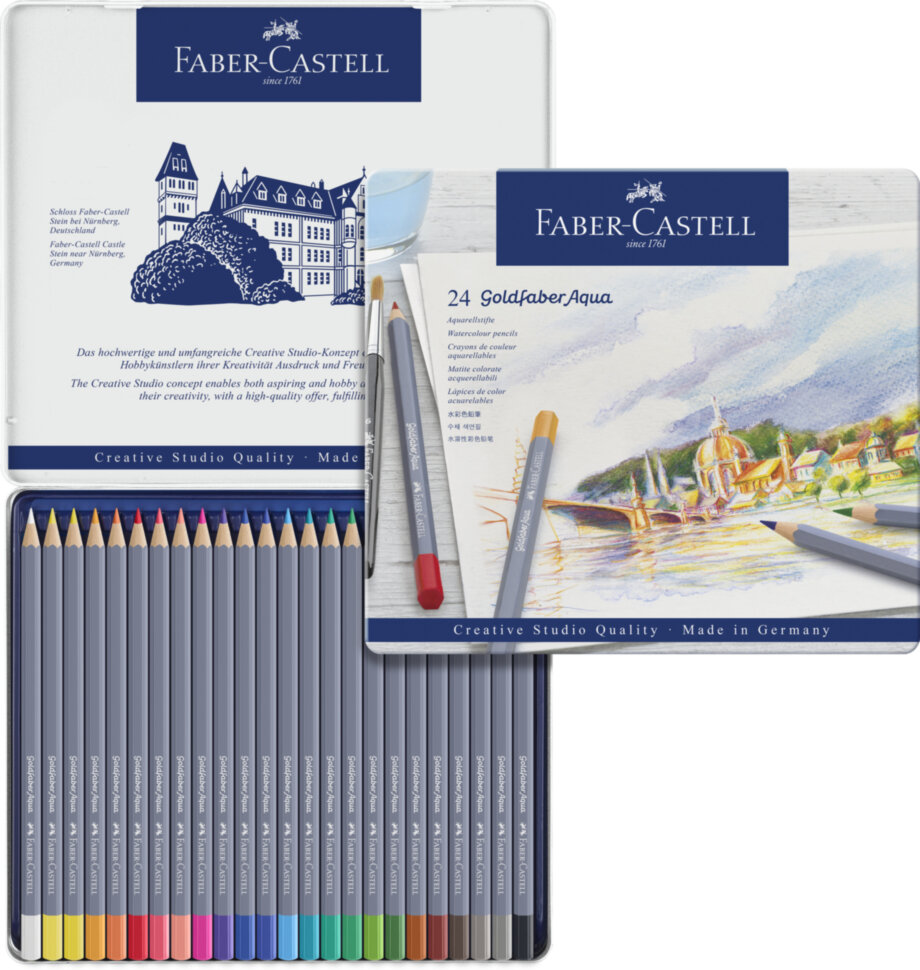 Карандаши акварельные художественные Faber-Castell "Goldfaber Aqua", 24цв, метал. коробка