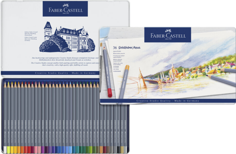 Карандаши акварельные художественные Faber-Castell "Goldfaber Aqua", 36цв, метал. коробка