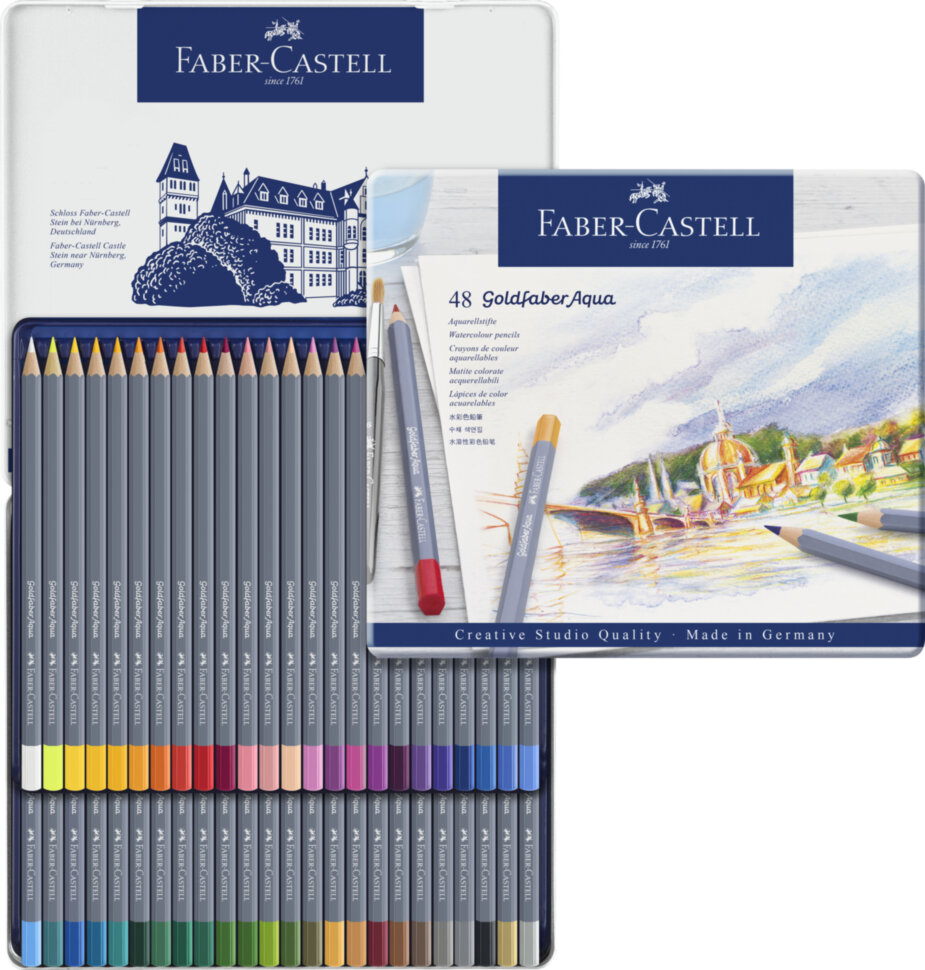 Карандаши акварельные художественные Faber-Castell "Goldfaber Aqua", 48цв, метал. коробка
