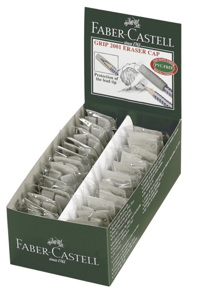 Набор ластиков-колпачков Faber-Castell "Grip 2001" 2шт., трехгранные, серые, пакет