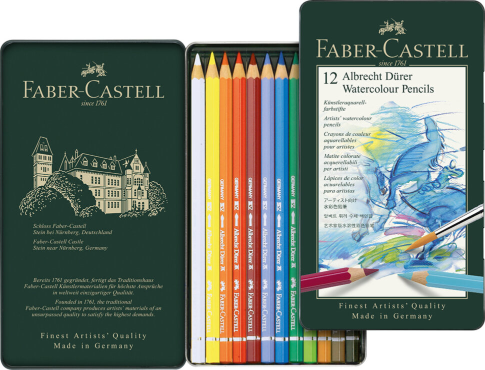 Карандаши акварельные художественные Faber-Castell "Albrecht D?rer", 12цв, метал. коробка