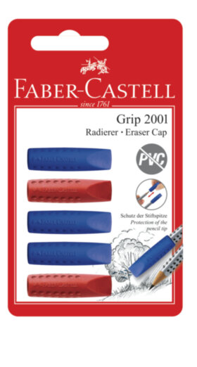 Набор ластиков-колпачков Faber-Castell "Grip 2001" 5шт., трехгранный, 90*15*15мм, блистер