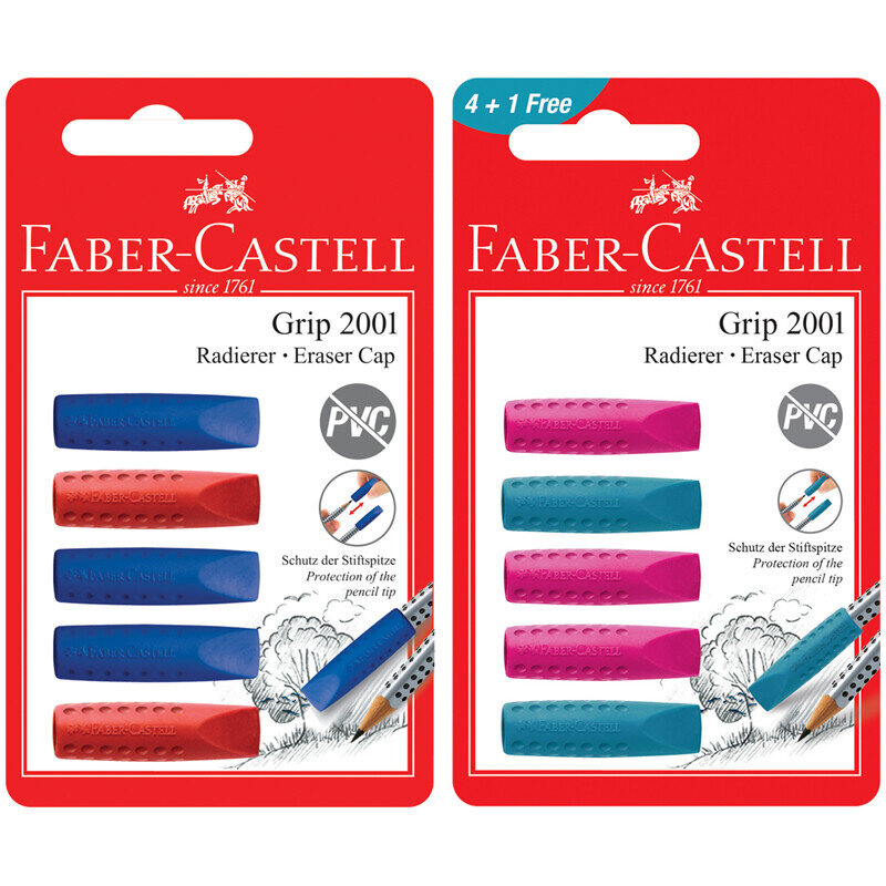 Набор ластиков-колпачков Faber-Castell "Grip 2001" 5шт., трехгранный, 90*15*15мм, блистер